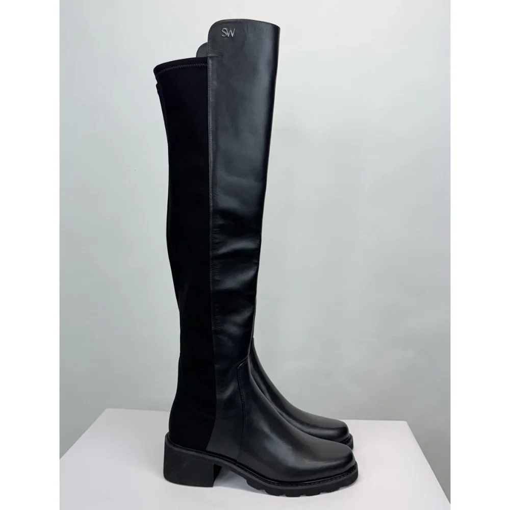 New Stuart Weitzman Alina Over The Knee Boot Black Leather Sz 5
